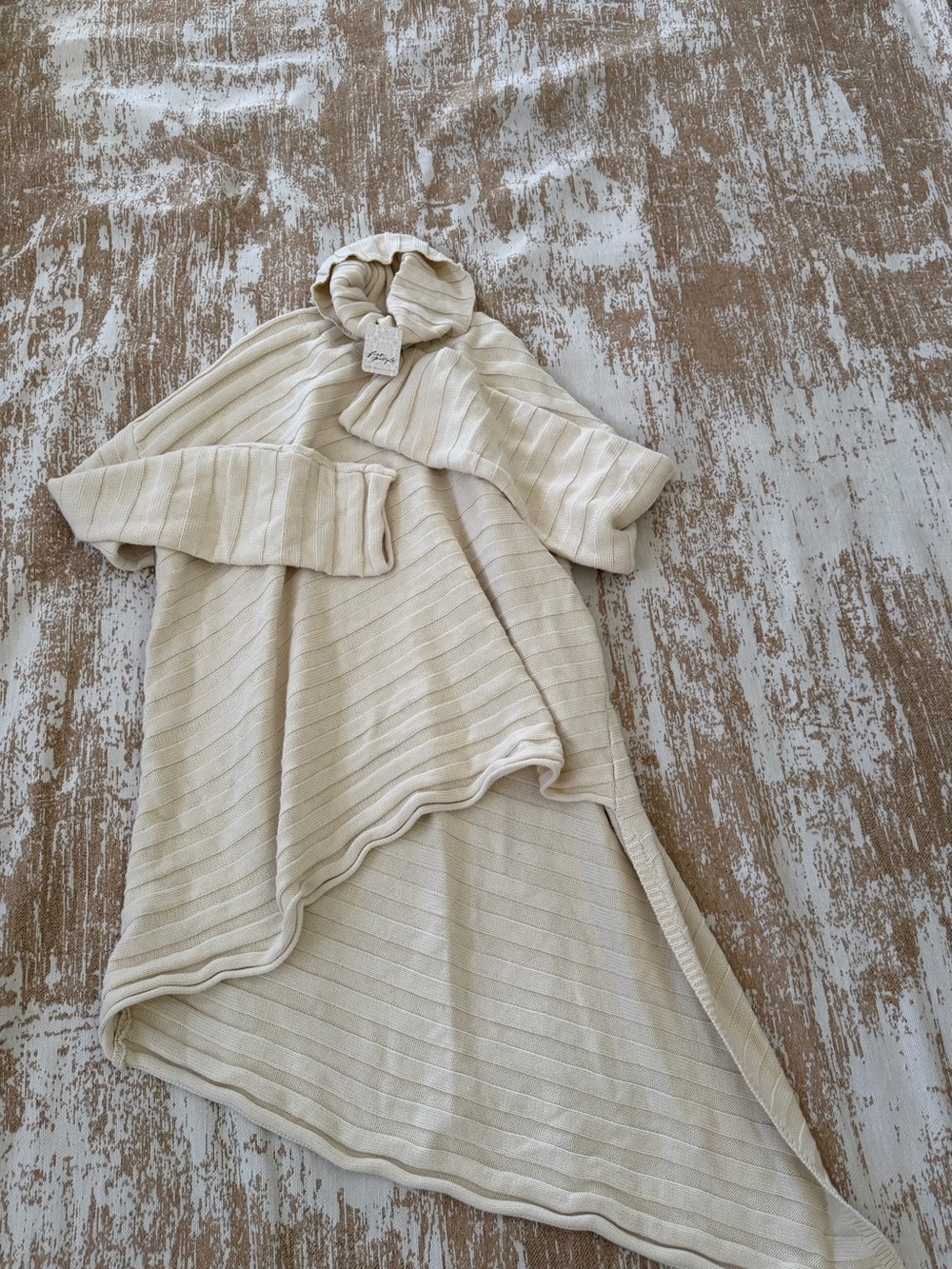 Free People Cream Ribbed Tunic with Attached Scarf
